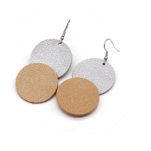 Brand new!! Leather double circle drop earrings - Picture 1 of 2